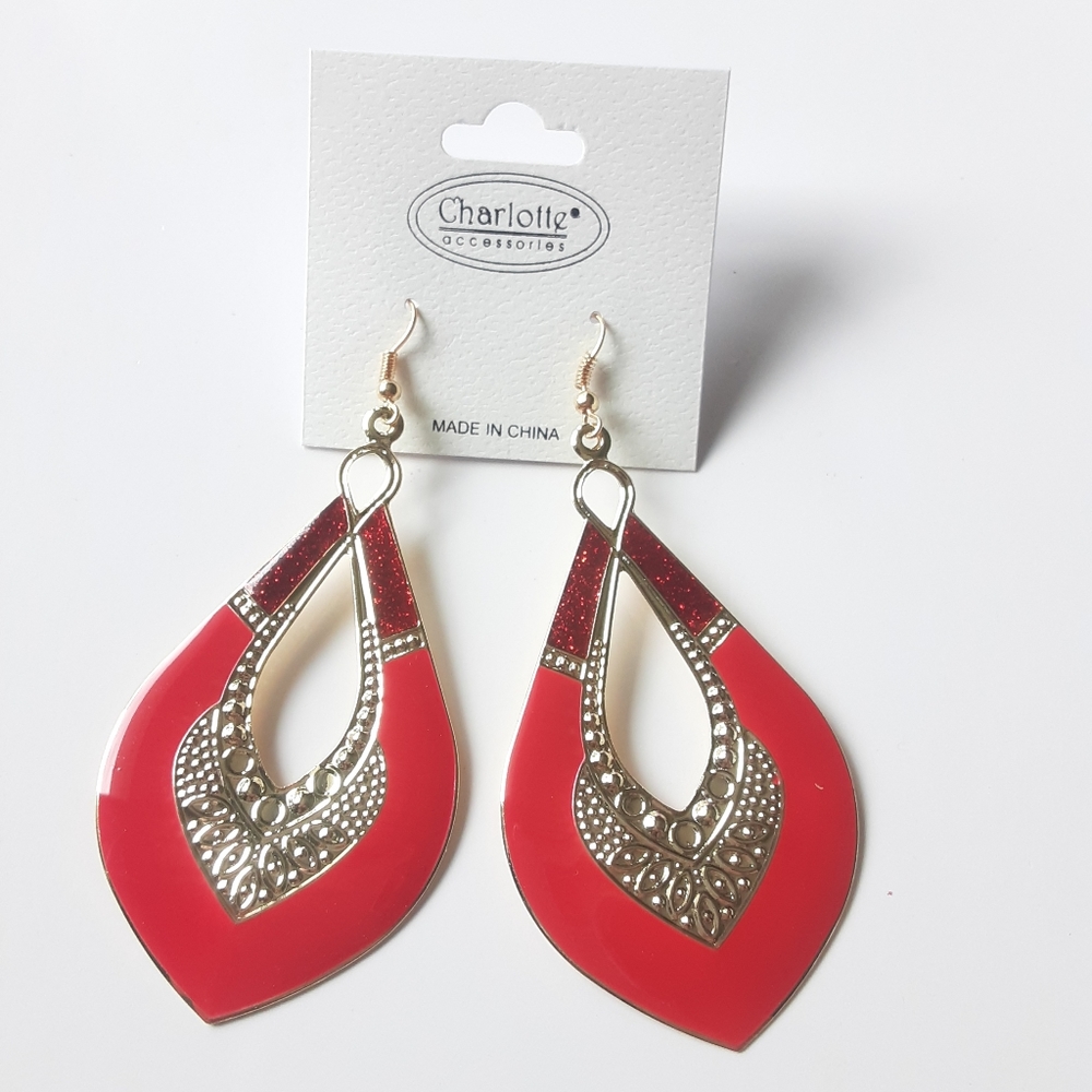 Charlotte Accessories Big Red Dangle Earrings